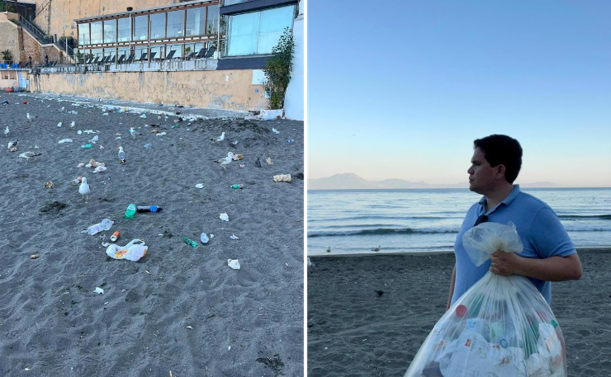Europa Verde ripulisce spiaggia di Palazzo Donn’Anna, invasa da gabbiani per i rifiuti lasciati dai bagnanti
