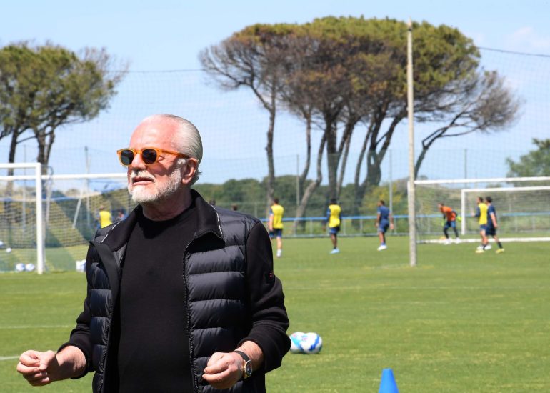 Napoli, anche De Laurentiis presente all’allenamento di oggi a Castel Volturno