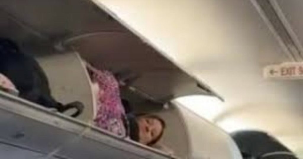 Passeggera si infila nella cappelliera dell’aereo: il video diventa virale suo web