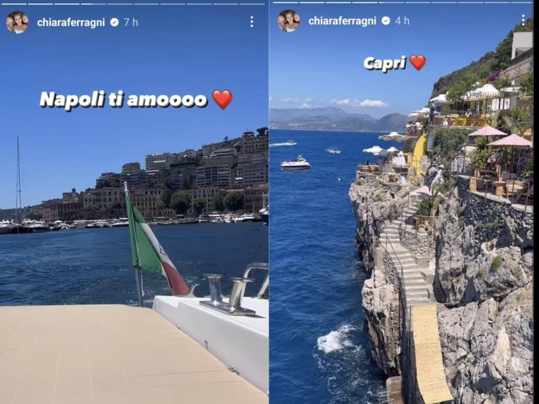 Chiara Ferragni sui social, ‘Napoli ti amo’. Poi rotta su a Capri