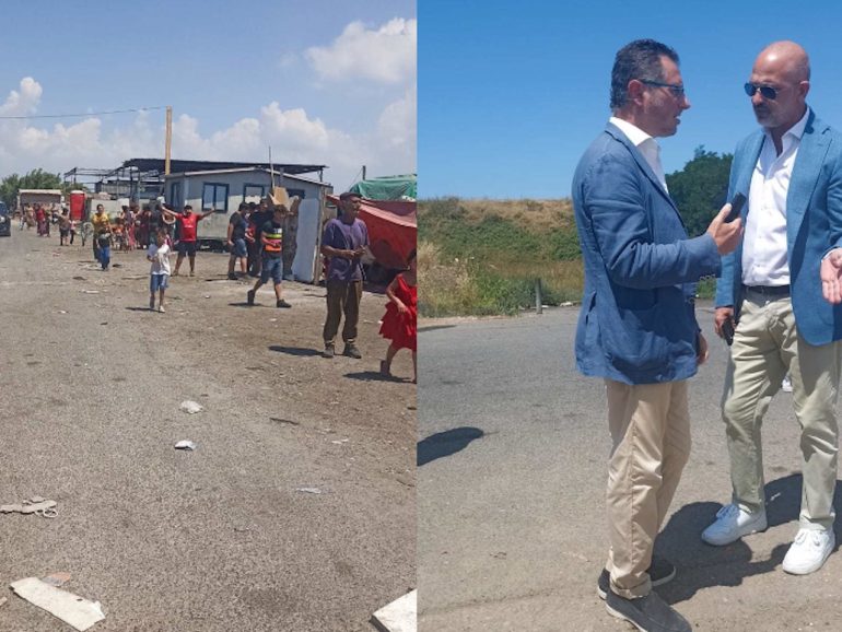 Dal campo nomadi di Giugliano sassaiola contro manifestanti e Borrelli durante un sopralluogo