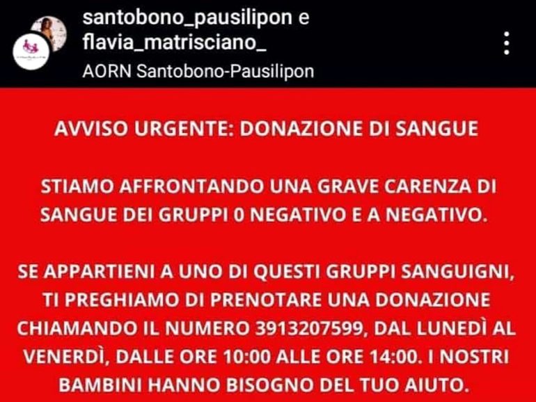 Crollo Scampia, l’appello dal Santobono: manca sangue 0 negativo e A negativo