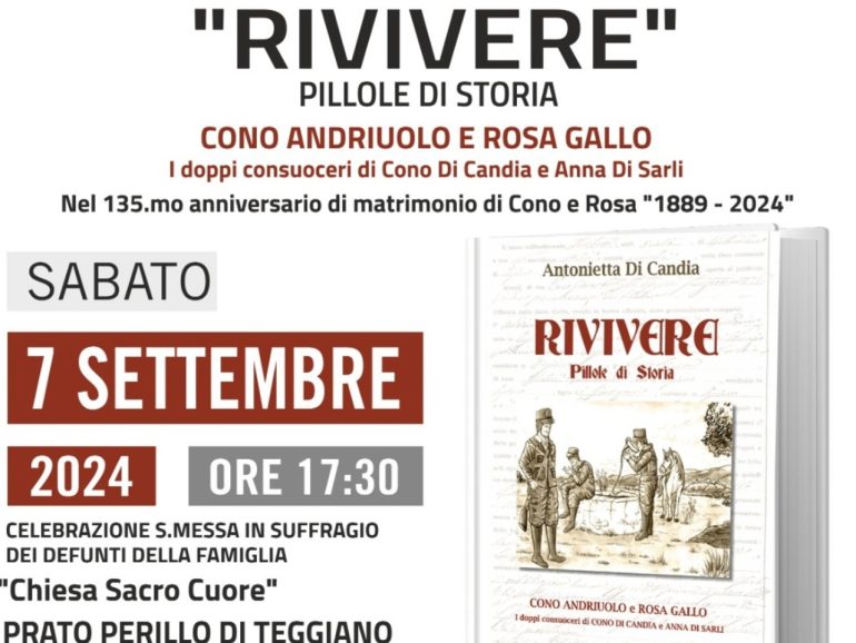 Teggiano: presentazione del libro ‘Rivivere – Pillole di Storia’ di Antonietta Di Candia
