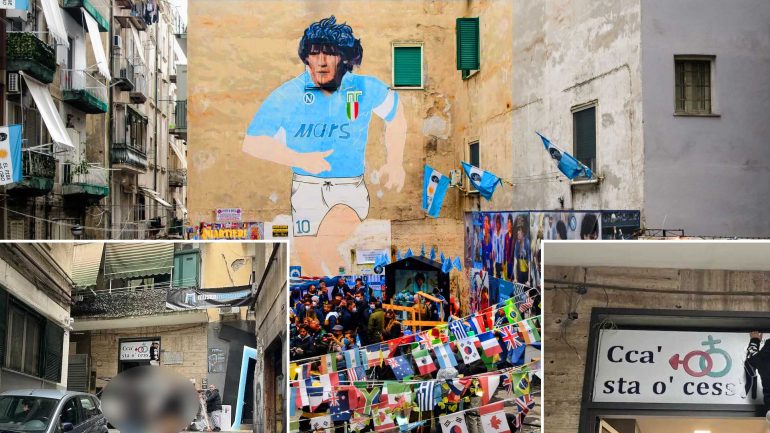 Installato bagno pubblico di fronte al murale di Maradona, turisti scattano selfie con l’insegna: “Cca’ sta o’ cess”
