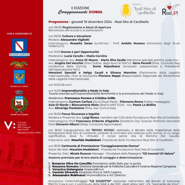 Real Sito di Carditello: Premio CoraggiosamenteDonna, inaugurazione del Trono rosso