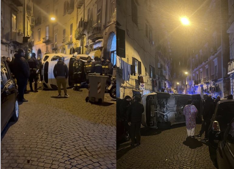 Napoli, paura ieri sera al Cavone: noleggiano una Maserati e si schiantano contro le auto in sosta