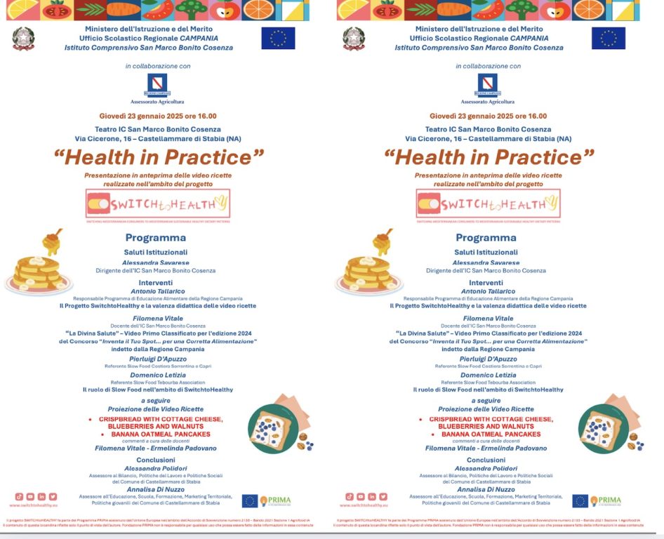 Presentazione delle video ricette “HEALTH IN PRACTICE”  nell’ambito del progetto Internazionale SwitchtoHealthy