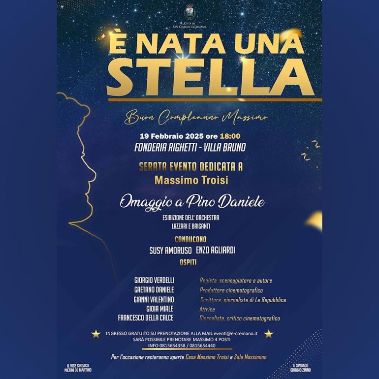San Giorgio, “E’ nata una Stella”: la città celebra il compleanno di Massimo Troisi con un tributo a Pino Daniele