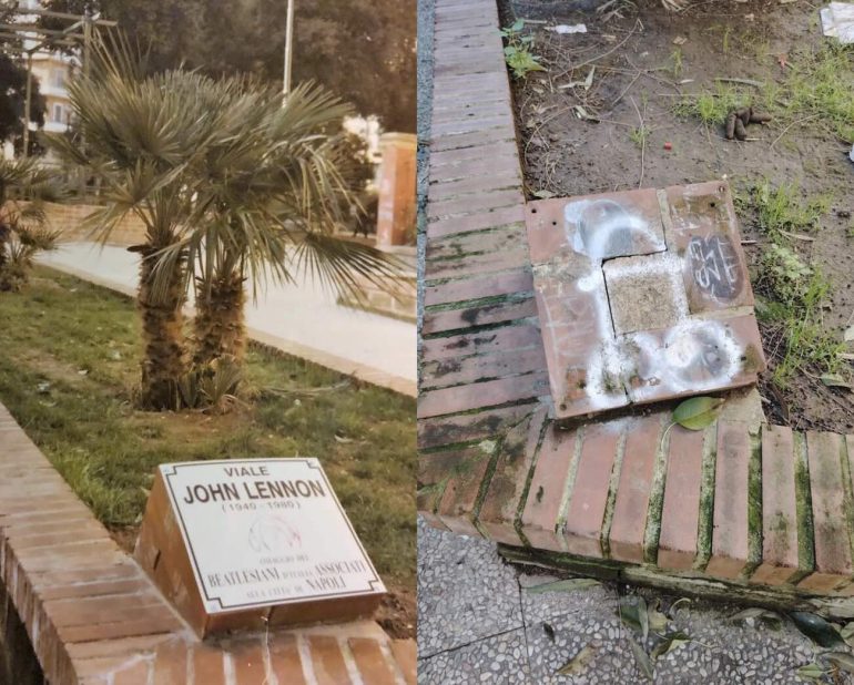 Napoli, vandalizzato viale John lennon: rubata la targa