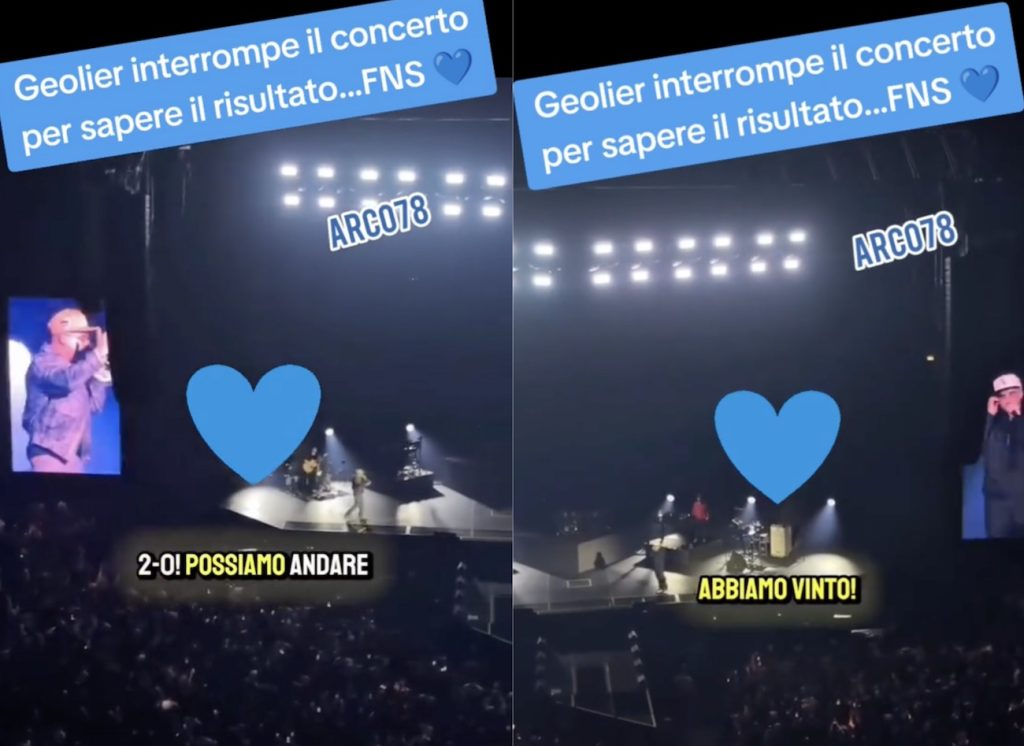 Il tifoso Geolier ferma il concerto: “Il Napoli quanto sta? Abbiamo vinto. Afamm…”