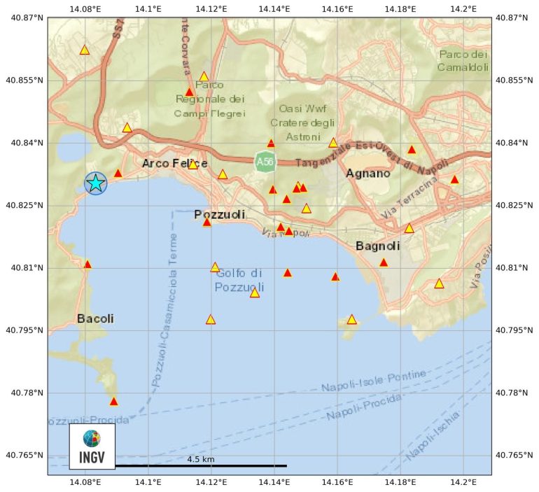 Campi Flegrei, notte di scosse: la più forte di magnitudo 2.6