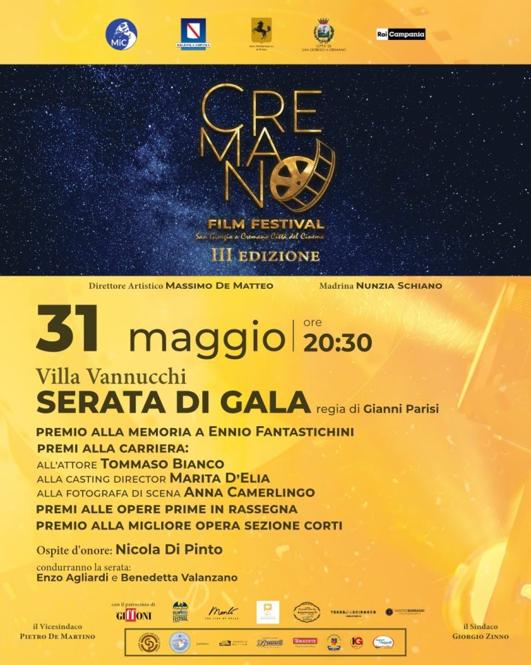 Cremano Film Festival, il 31 maggio Gran Galà a Villa Vannucchi con attori, registi e produttori italiani