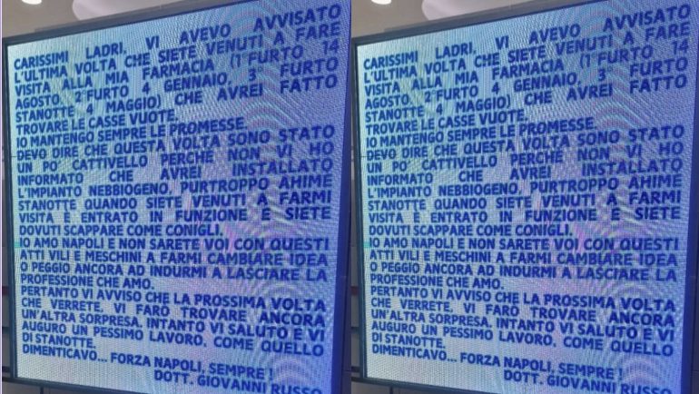 Napoli, troppi furti: la farmacia si difende con il nebbiogeno e prende in giro i ladri