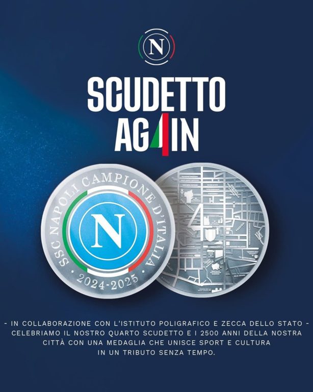 La Zecca di Stato celebra il Napoli campione con la medaglia ufficiale dello scudetto 2024-2025