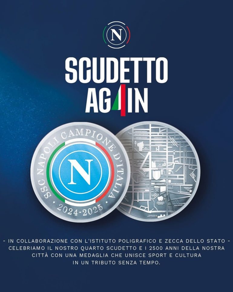 La Zecca di Stato celebra il Napoli campione con la medaglia ufficiale dello scudetto 2024-2025