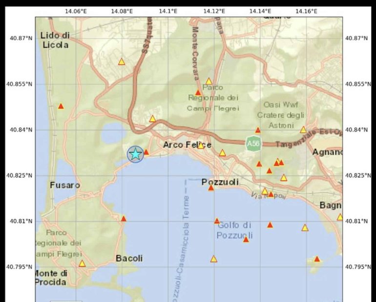 Campi Flegrei, scossa di magnitudo 2.1 alle 15,12