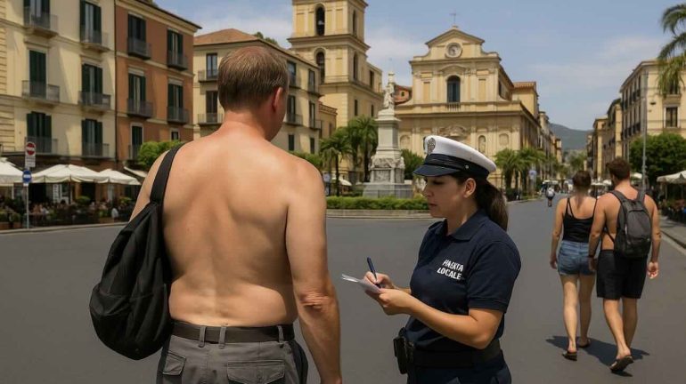 Sorrento, turista americano a torso nudo multato in piazza Tasso