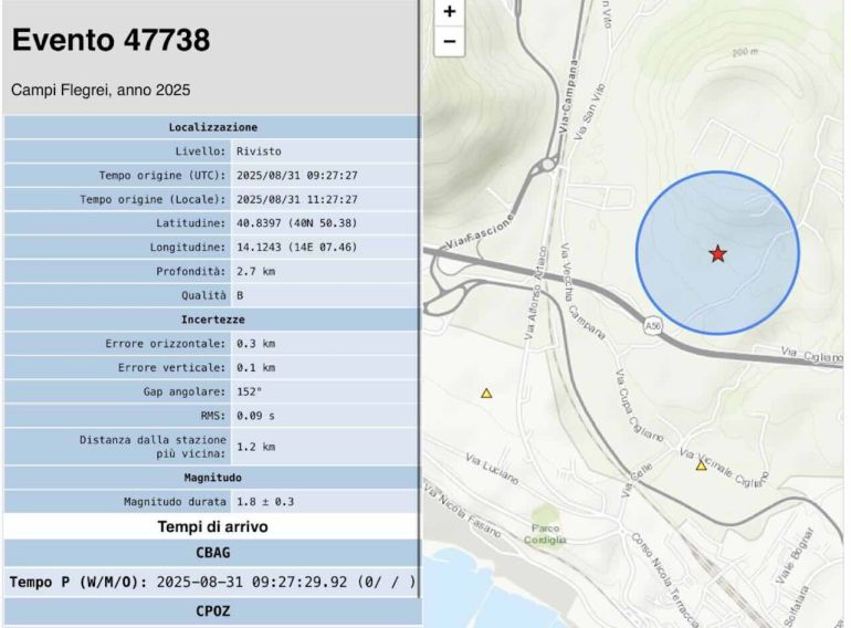 Sciame sismico ai Campi Flegrei: forte scossa a Bagnoli alle 16,10