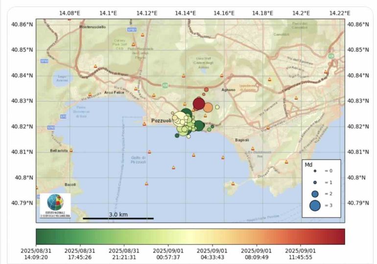 Notte tranquilla ai Campi Flegrei: una sola scossa di magnitudo 1.0