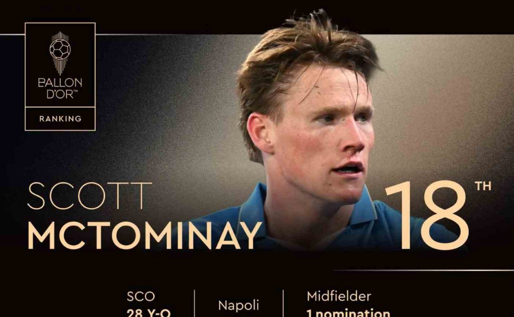 Pallone d’Oro 2025: McTominay 18°, Lautaro 20° e Dumfries 25°