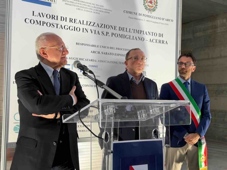 Pomigliano, inaugurato l’impianto di compostaggio e posa della prima pietra dell’Ospedale di Comunità.