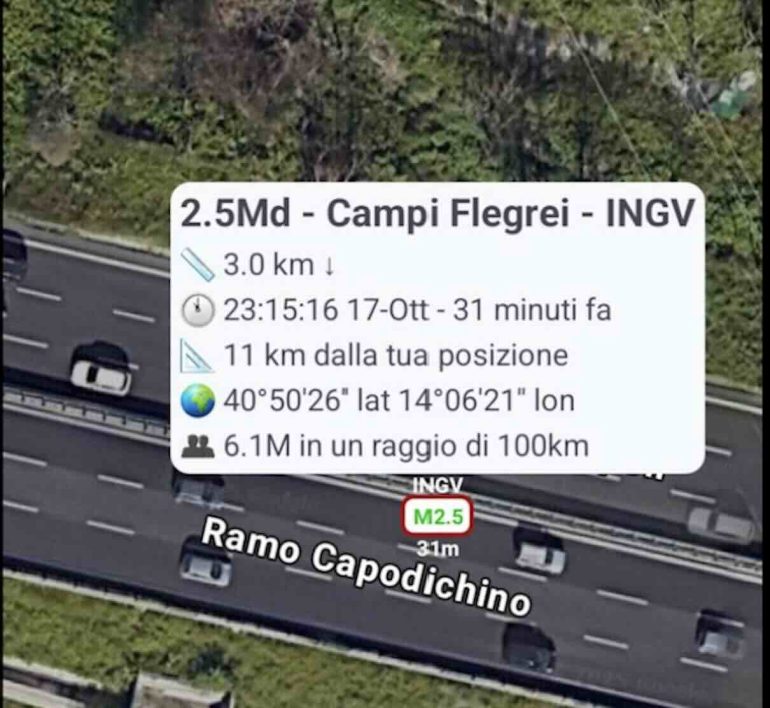 Terremoto ai Campi Flegrei: scossa di magnitudo 2.5 sveglia Pozzuoli nella notte