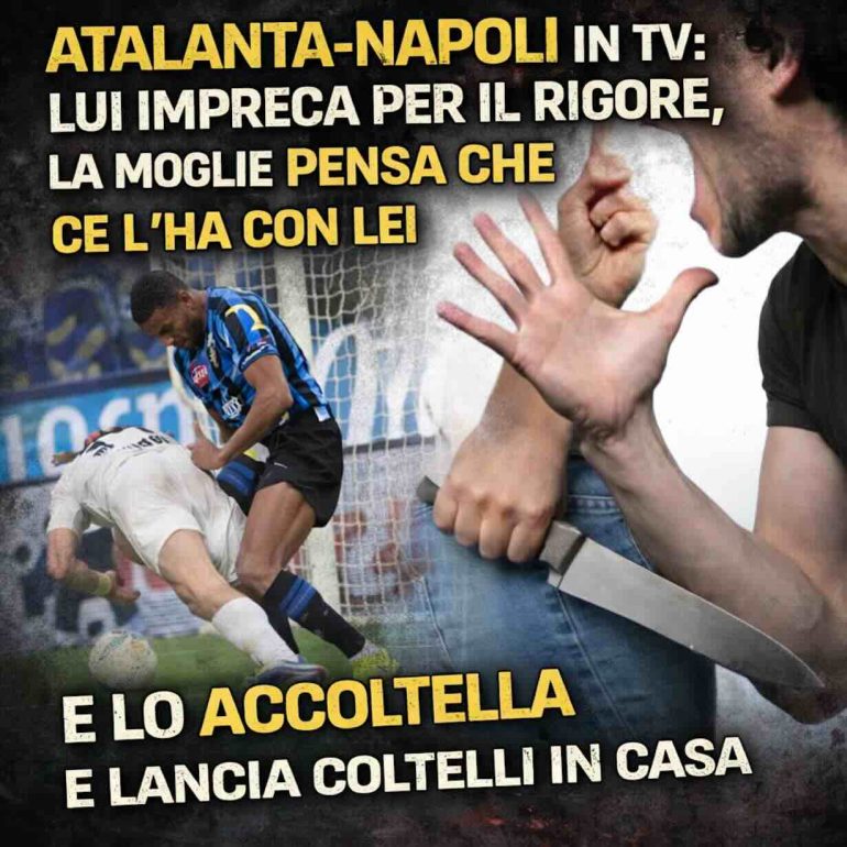 Atalanta-Napoli in tv, lui impreca per il rigore. La moglie lo accoltella e lancia coltelli: arrestata