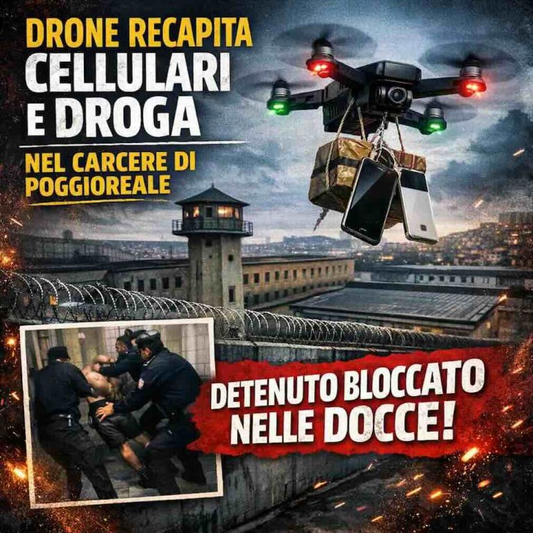 Drone recapita cellulari e droga in carcere: detenuto bloccato nelle docce di Poggioreale