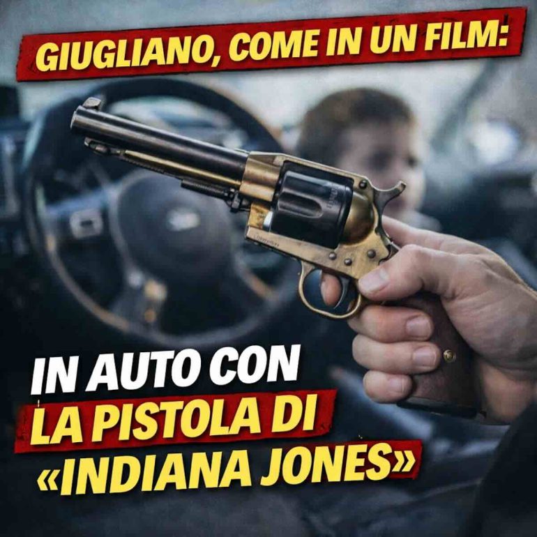 Giugliano, come in un film: in auto col figlio e la pistola di «Indiana Jones»