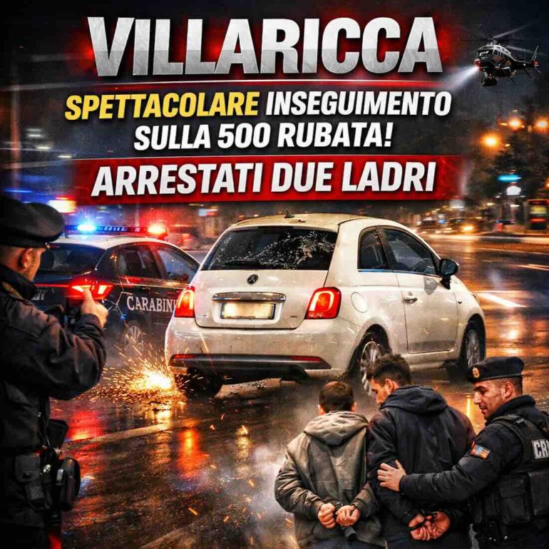 Inseguimento e spettacolare accerchiamento a Villaricca: due arresti per furto di una Fiat 500