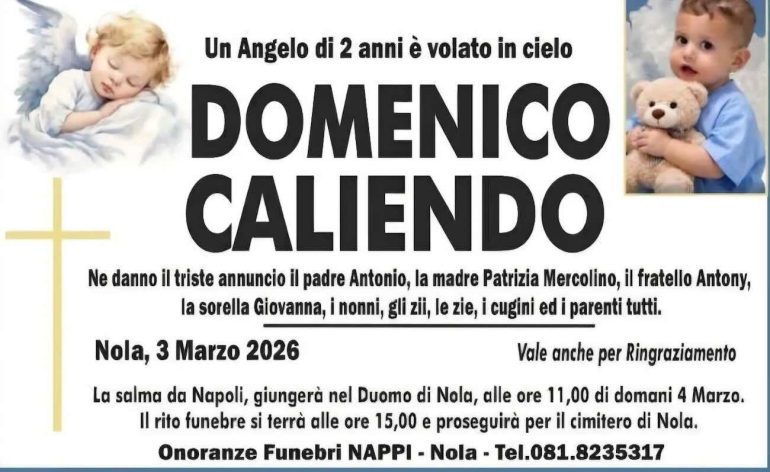 L’addio al piccolo Domenico: oggi i funerali a Nola. Attesa la premier Meloni