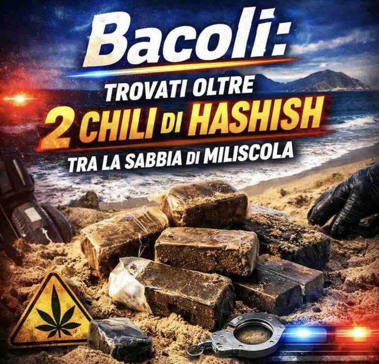 Maxi sequestro in spiaggia a Bacoli: trovati oltre 2 chili di hashish tra la sabbia di Miliscola