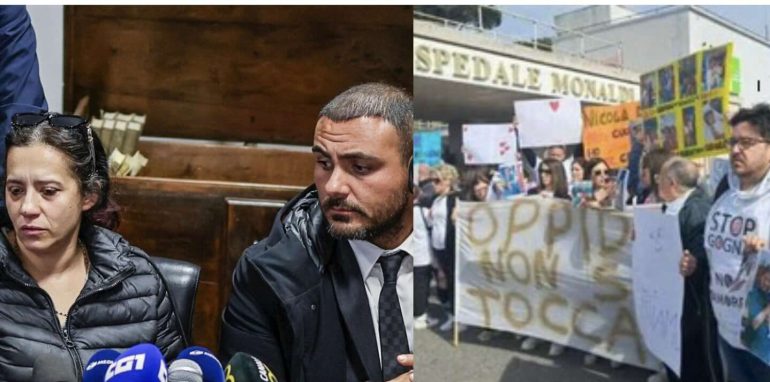 Nella foto Patrizia Mercolino, l'avvocato Petruzzi e un momento del sit in al Monaldi