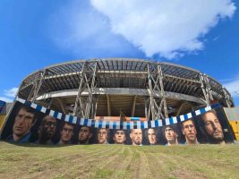 Napoli, al Maradona il murale di Jorit dedicato ai campioni azzurri