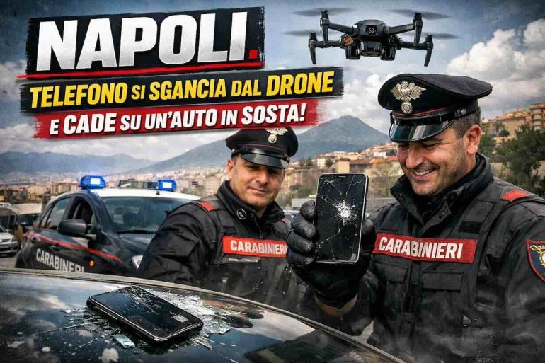Napoli, telefono «caduto» dal cielo finisce su auto in sosta