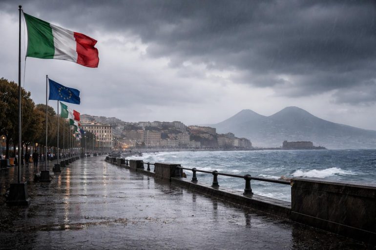 Pioggia e vento sulla Campania: rovesci deboli da Napoli a Salerno, temperature fino a 15°