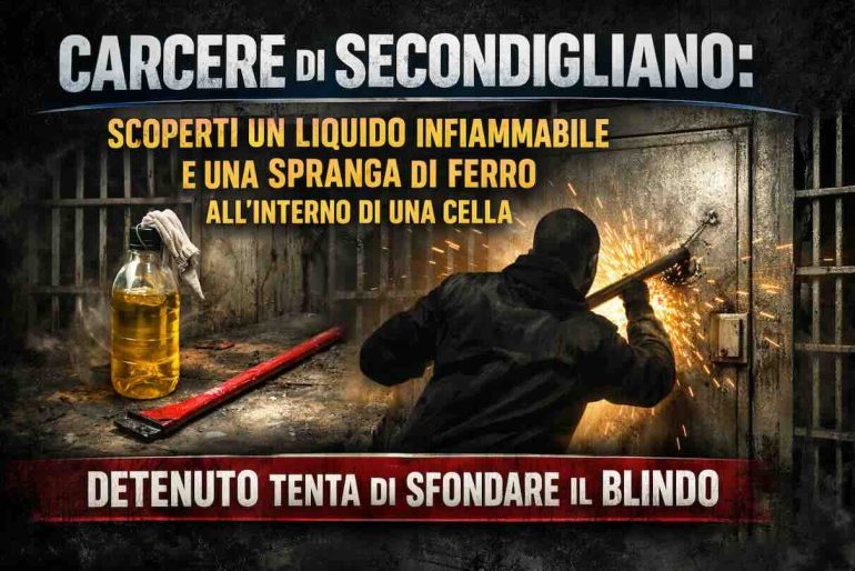 Secondigliano, spranga e liquido infiammabile nascosti in cella: detenuto tenta di sfondare il blindo
