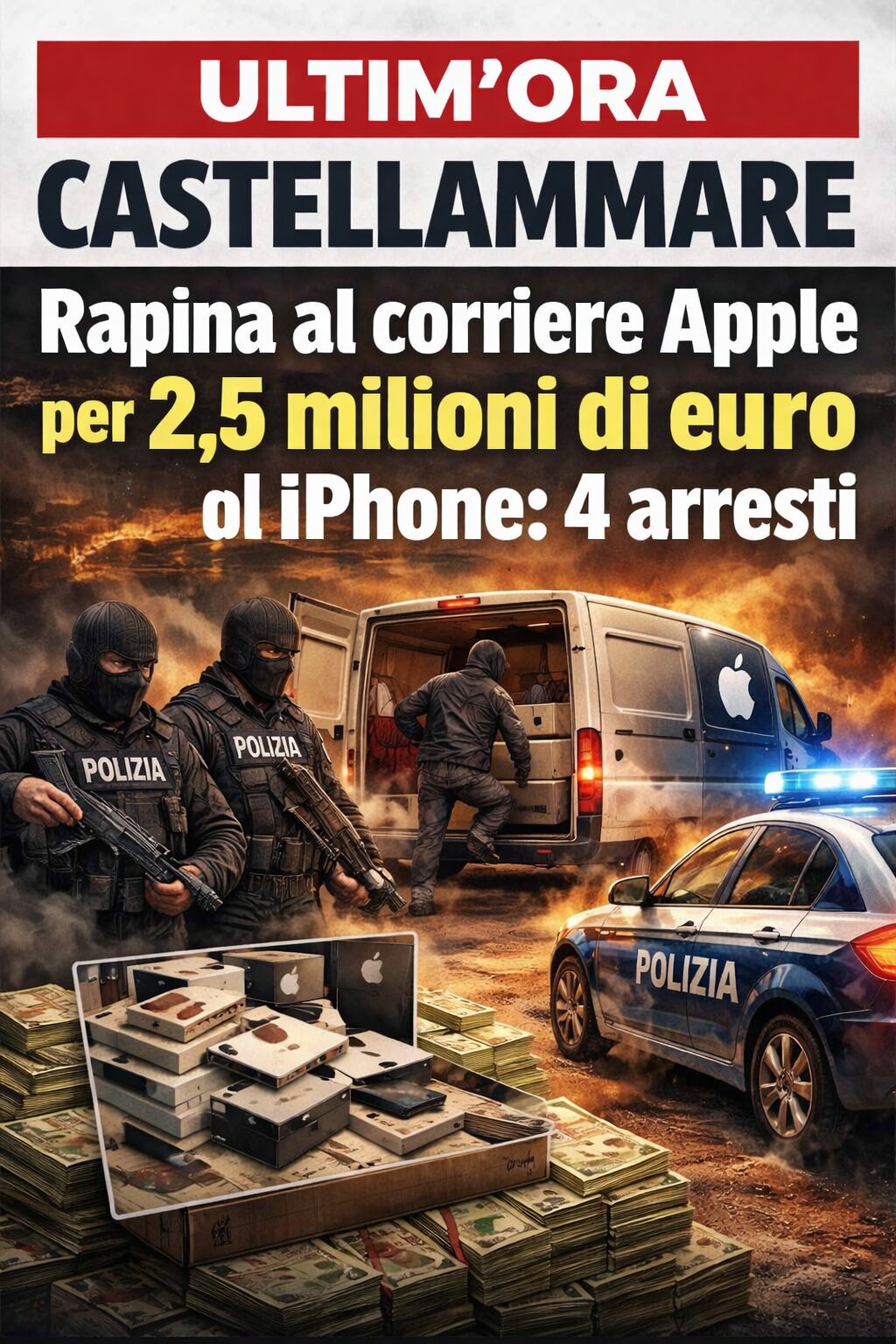 Castellammare, rapina al corriere Apple per 2,5 milioni di euro di Iphone: 4 arresti