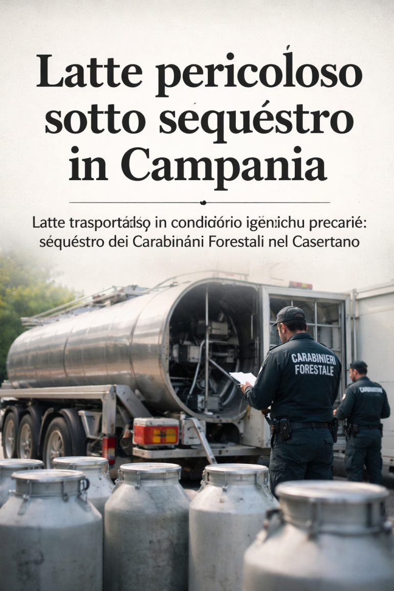 Latte trasportato in condizioni igieniche precarie: sequestro dei Carabinieri Forestali nel Casertano
