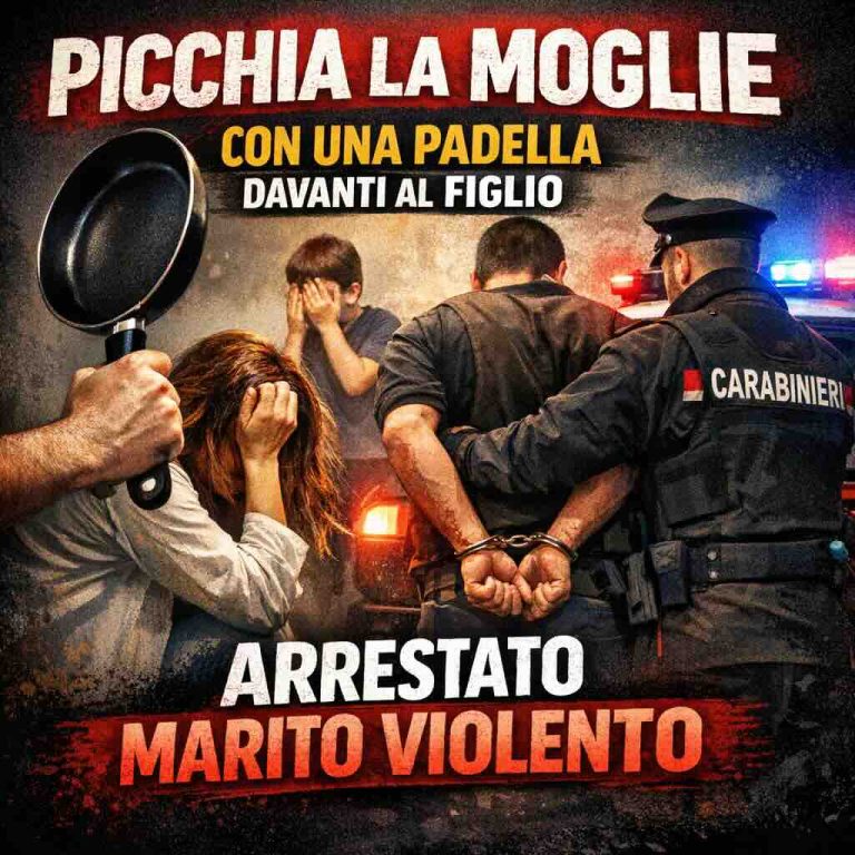 Terrore in casa a Pimonte, picchia la moglie con una padella davanti al figlio: 37enne ai domiciliari