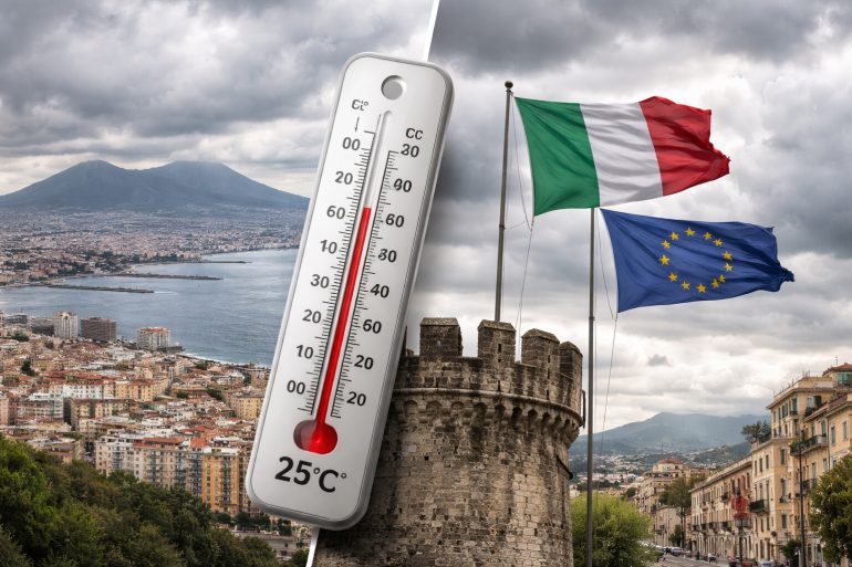 Meteo Napoli: coperto su tutta la Campania, massime fino a 26°C e raffiche più forti a Benevento
