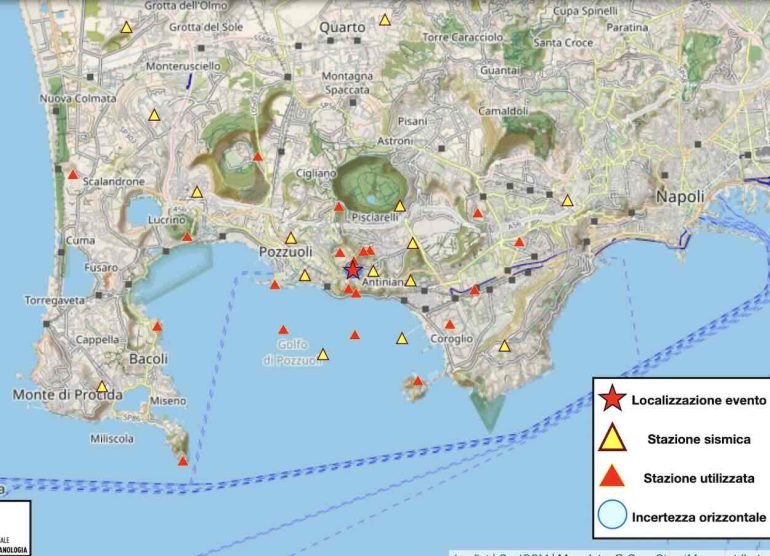 Terremoto ai Campi Flegrei, sciame sismico all’alba: scossa di magnitudo 3.6
