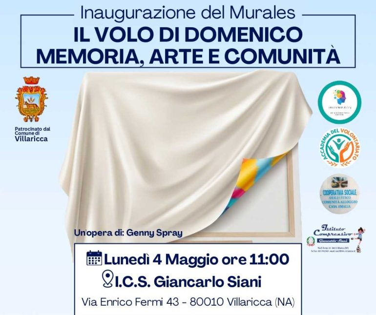 Villaricca, l’arte che cura il dolore: nasce il murales Il Volo di Domenico