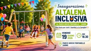 Sarno, al Parco Giochi Fontanelle arriva l’Altalena Inclusiva: una festa per tutti i bambini