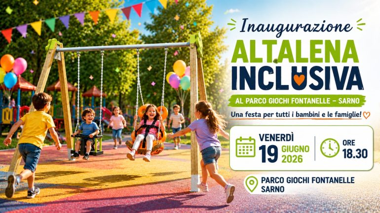 Sarno, al Parco Giochi Fontanelle arriva l’Altalena Inclusiva: una festa per tutti i bambini