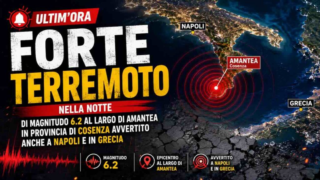Forte scossa di terremoto in mare: magnitudo 6.2 al largo della Calabria