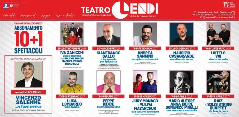 Teatro Lendi, undici spettacoli per la stagione 2026-2027: tra conferme, novità e grandi nomi