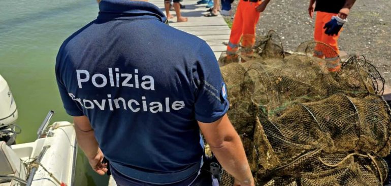 Litorale Domizio, maxi blitz contro la pesca illegale: sequestrate oltre 200 nasse abusive e salvati 35 chili di fauna marina