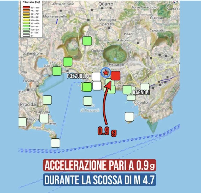 Terremoto, alla Solfatara accelerazione del suolo fino a 0,9 g: è uno dei valori più alti mai registrati