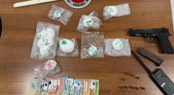 Castel Volturno: 22enne arrestato con pistola clandestina e quasi 300 grammi di cocaina